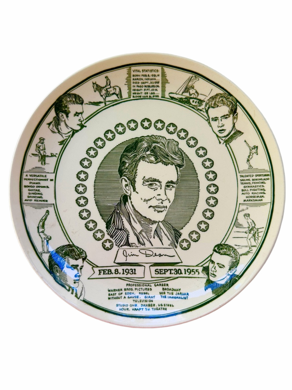 James Dean Vintage 1956 Plate Kettlesprings Kilns Damar Products Elizabeth, NJ